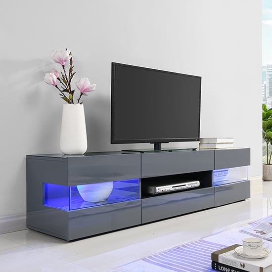 Product photograph of Kirsten High Gloss Tv Stand In Grey With Led Lighting from Furniture in Fashion