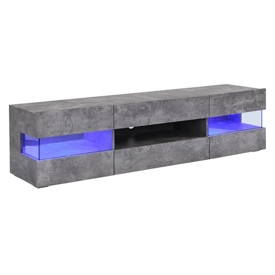 Kirsten Wooden TV Stand In Concrete Effect With LED Lighting_2