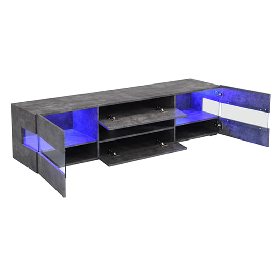 Kirsten Wooden TV Stand In Concrete Effect With LED Lighting