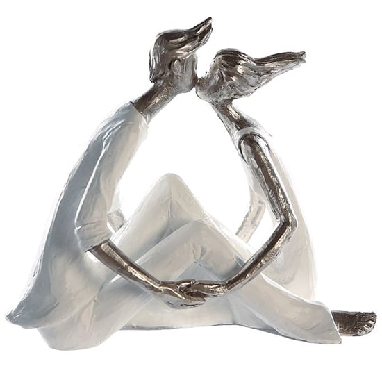Kiss Me Poly Design Sculpture In White And Silver