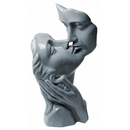 Lovers Kissing Sculpture In Grey Ceramic_2
