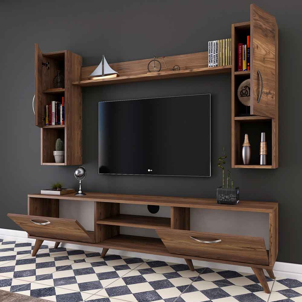 Kiyomi Wooden Entertainment Unit in Walnut