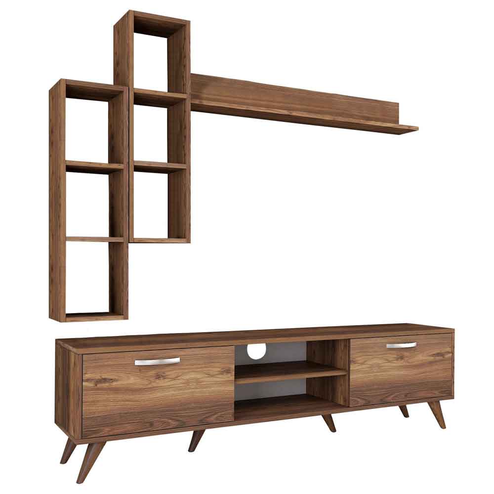 Kiyomi Wooden Entertainment Units with Bookshelf in Walnut