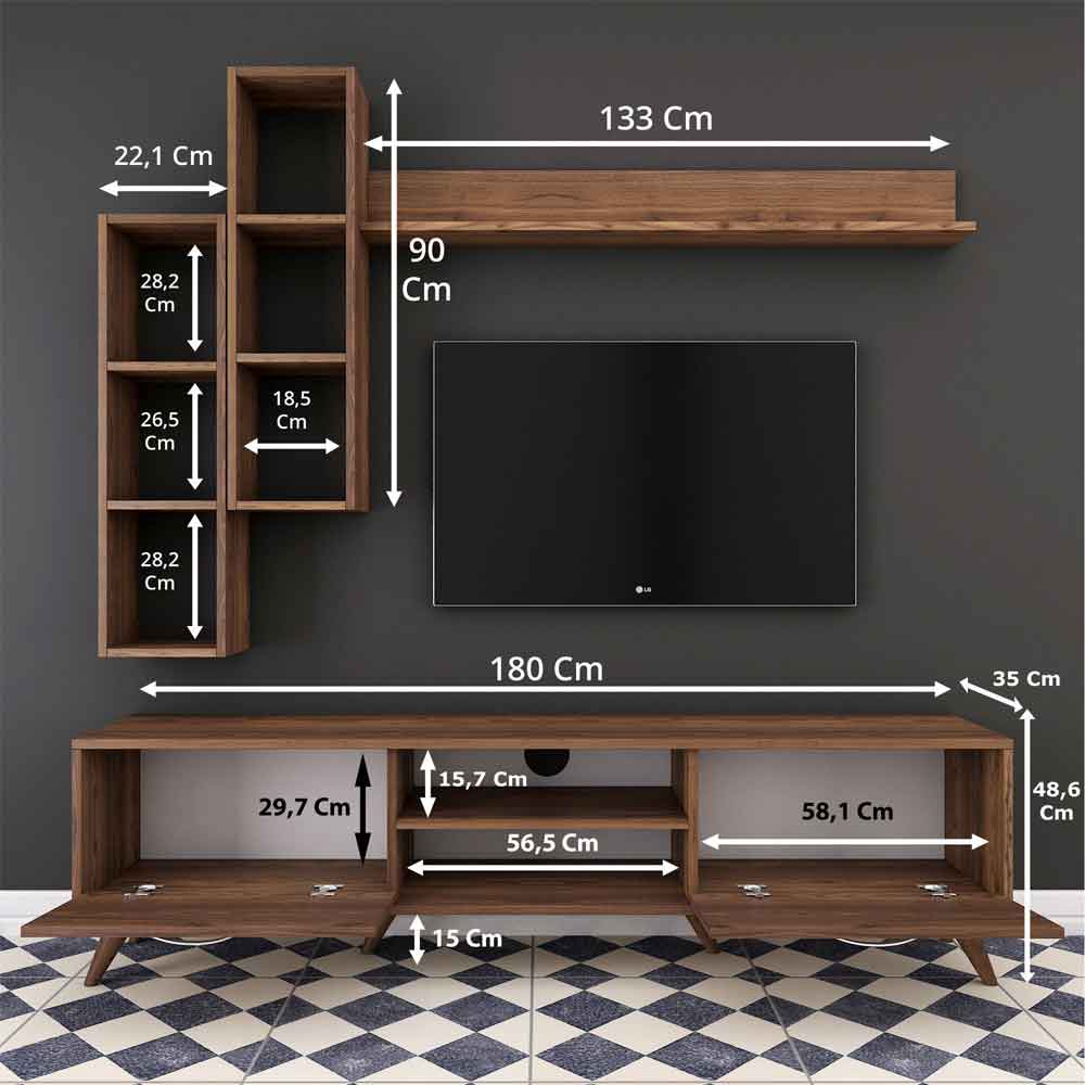 Kiyomi Wooden Entertainment Units with Bookshelf in Walnut