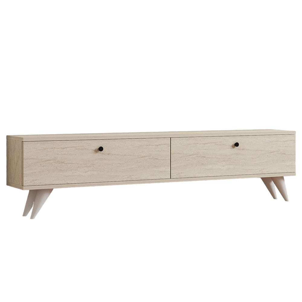 Kiyomi Wooden TV Stand with Plastic Legs in Travertine Marble Effect