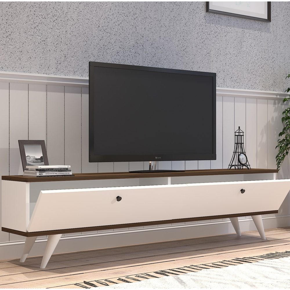 Kiyomi Wooden TV Stand with Plastic Legs in White and Walnut