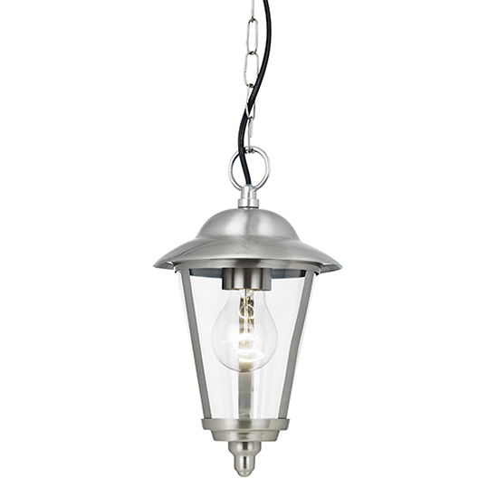 Klien Outdoor Clear Shade Pendant Lantern In Polished Steel