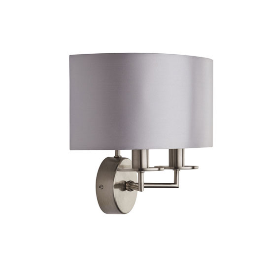 Read more about Knightsbridge 2 lamp wall light in satin silver with silk shade