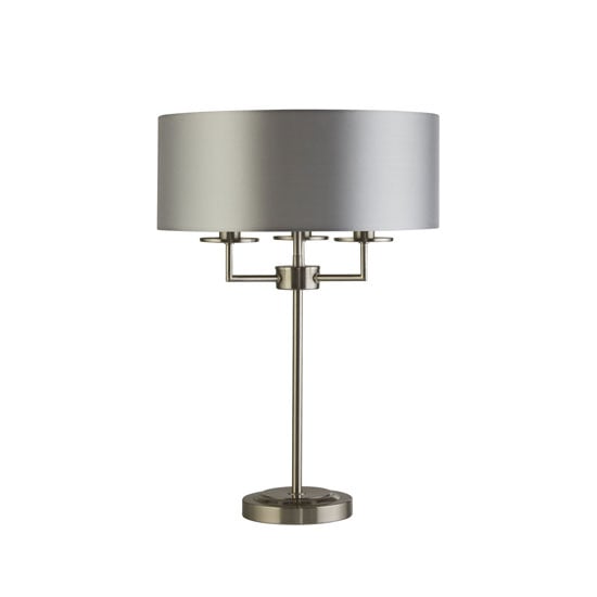 Read more about Knightsbridge 3 bulb table lamp in satin silver with silk shade