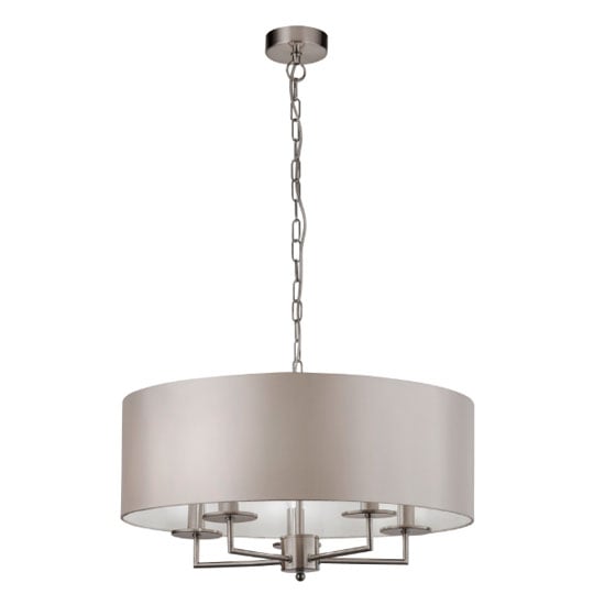 Product photograph of Knightsbridge 5 Pendant Light In Satin Silver With Silk Shade from Furniture in Fashion