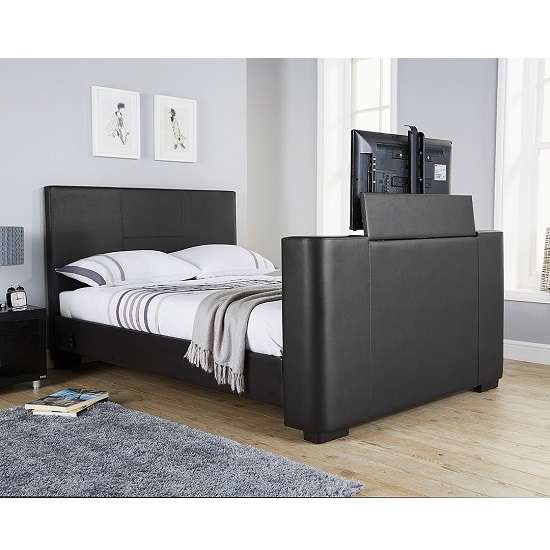 Knightsbridge Modern King Size TV Bed In Black Faux Leather Furniture