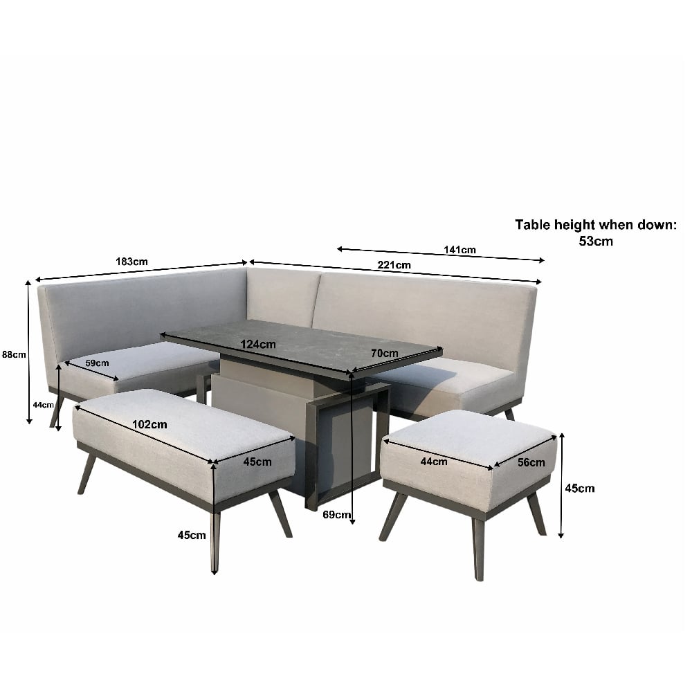 Knoxville Garden Sofa Dining Set With Gas Lift Table In Grey