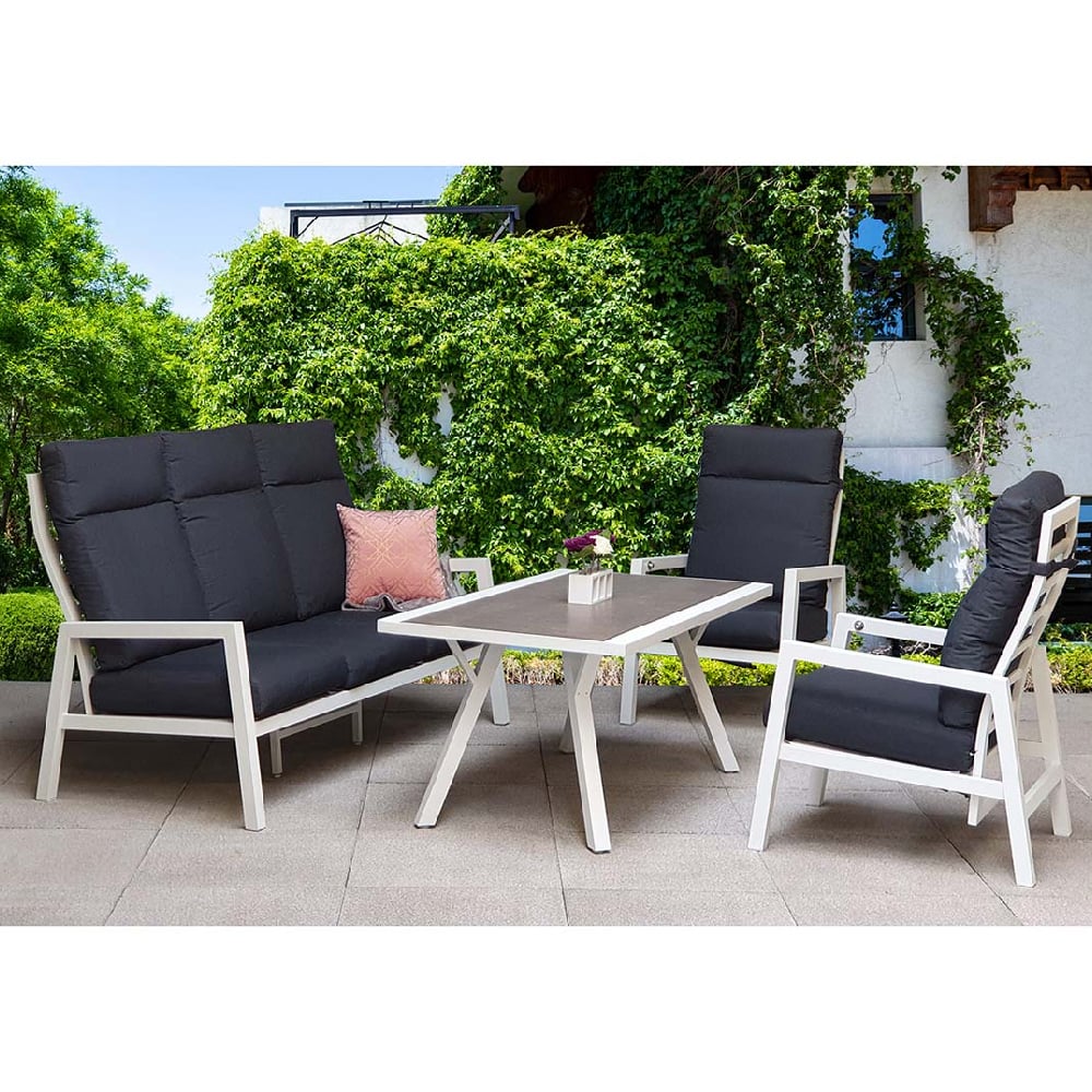 Knoxville Garden Sofa Dining Set With White Frame In Grey