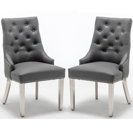 Knoxville Grey Faux Leather Dining Chairs In Pair