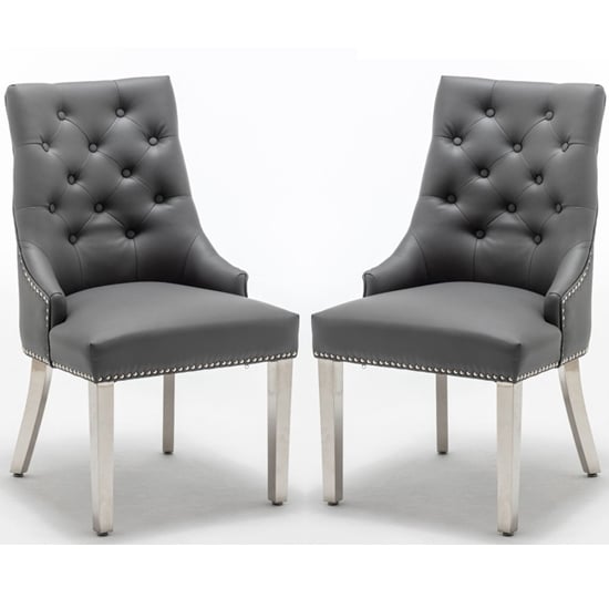 Read more about Knoxville grey faux leather dining chairs in pair