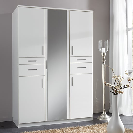 Koblenz Mirrored Wardrobe In White With 4 Drawers_1