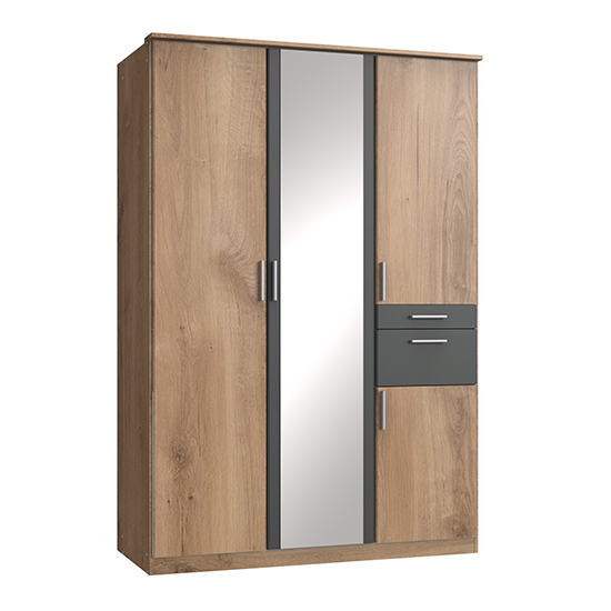 Koblenz Mirrored Wide Wardrobe In Planked Oak And Graphite_2