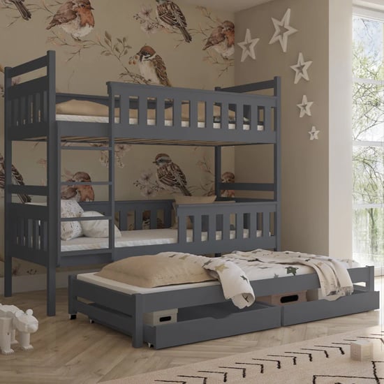 Photo of Kodak bunk bed and trundle in graphite with bonnell mattresses