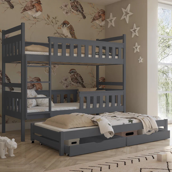 Product photograph of Kodak Bunk Bed And Trundle In Graphite With Bonnell Mattresses from Furniture in Fashion