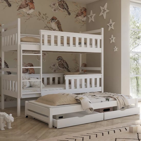 Product photograph of Kodak Bunk Bed And Trundle In White With Bonnell Mattresses from Furniture in Fashion