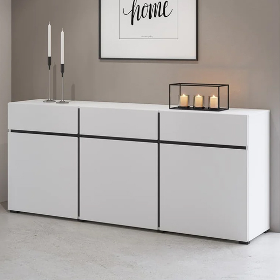 Product photograph of Kodak Wooden Sideboard With 3 Doors 3 Drawers In White from Furniture in Fashion