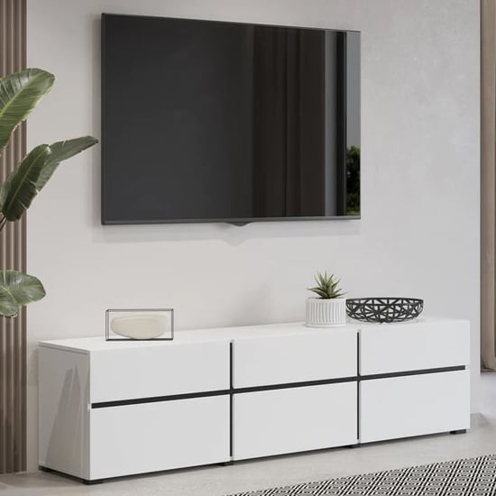 Product photograph of Kodak Wooden Tv Stand With 3 Doors 3 Drawers In White from Furniture in Fashion