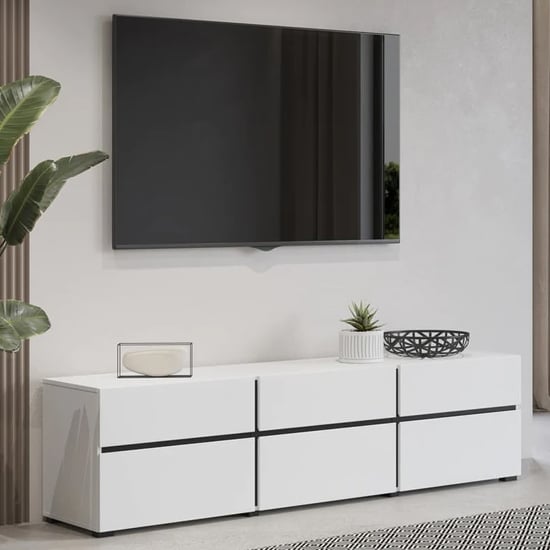 Read more about Kodak wooden tv stand with 3 doors 3 drawers in white