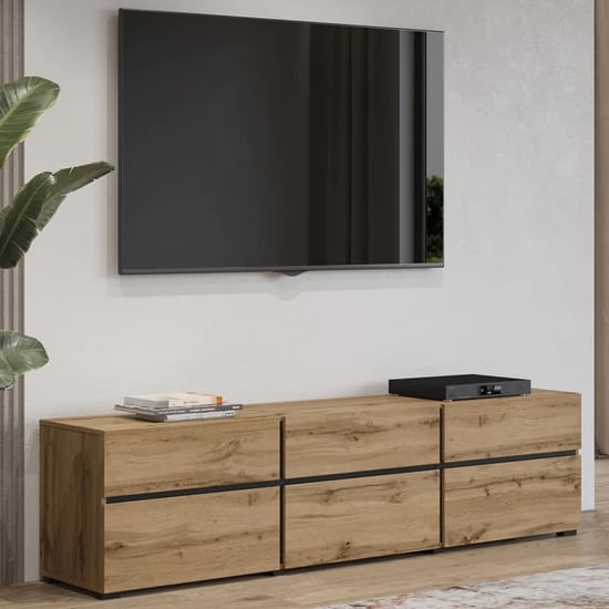 Read more about Kodak wooden tv stand with 3 doors 3 drawers in wotan oak