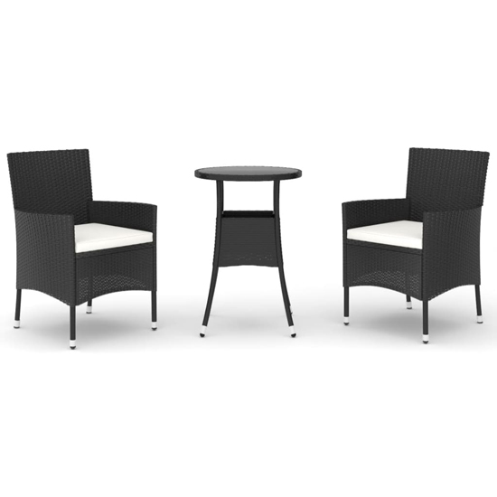 Kodi 3 Piece Garden Bistro Set In Black Rattan With Cushions