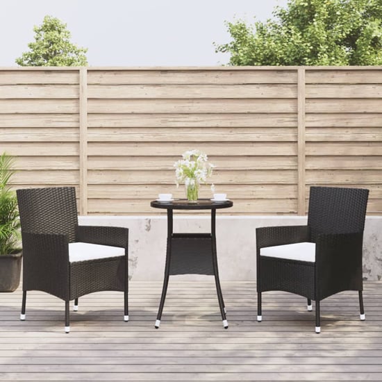 Read more about Kodi 3 piece garden bistro set in black rattan with cushions
