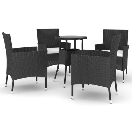 Kodi 5 Piece Garden Bistro Set In Black Rattan With Cushions
