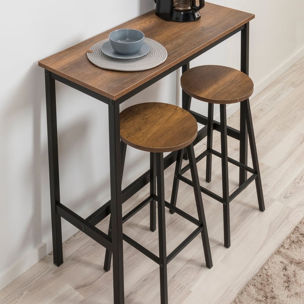 Kohana Rectangular Wooden Bar Table with 2 Stools in Black and Oak
