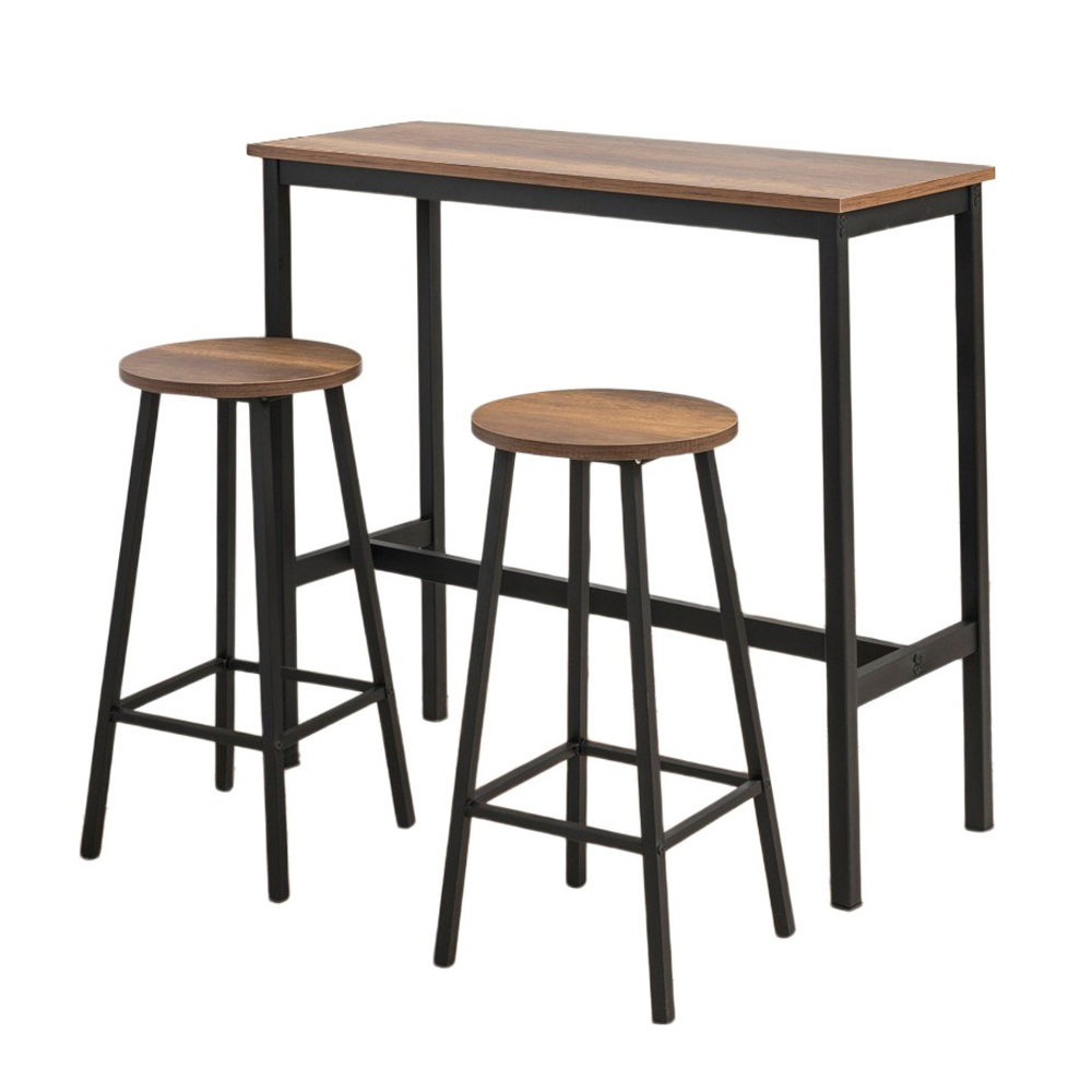 Kohana Rectangular Wooden Bar Table with 2 Stools in Black and Oak
