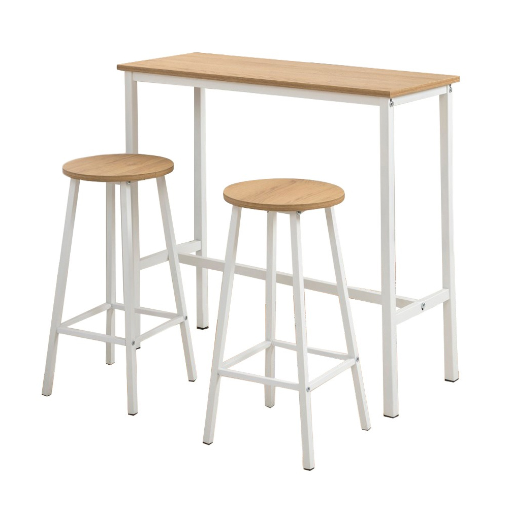 Kohana Rectangular Wooden Bar Table with 2 Stools in White and Oak