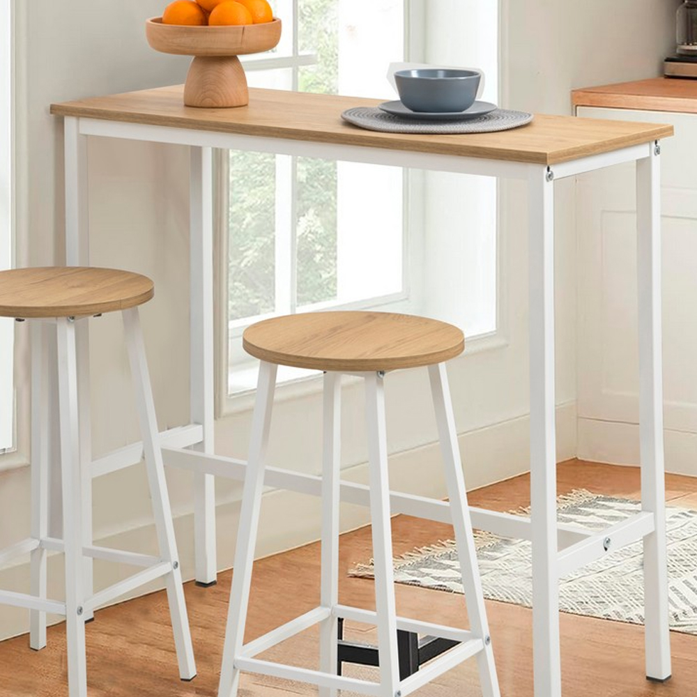 Kohana Rectangular Wooden Bar Table in White and Oak