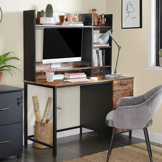 Read more about Kohler wooden computer desk with bookshelf in rustic brown
