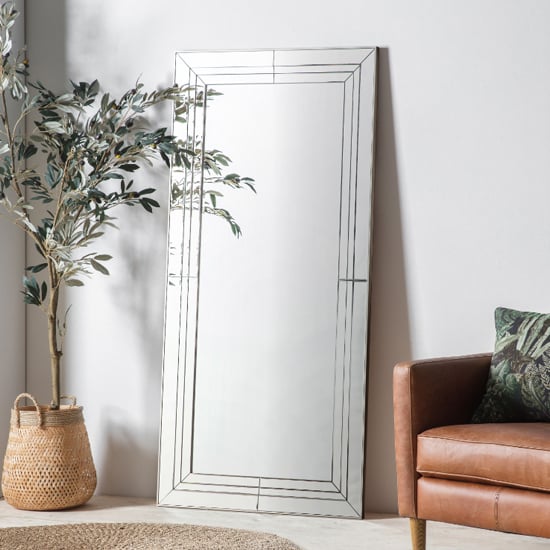Product photograph of Kokomo Bevelled Leaner Floor Mirror In Silver from Furniture in Fashion