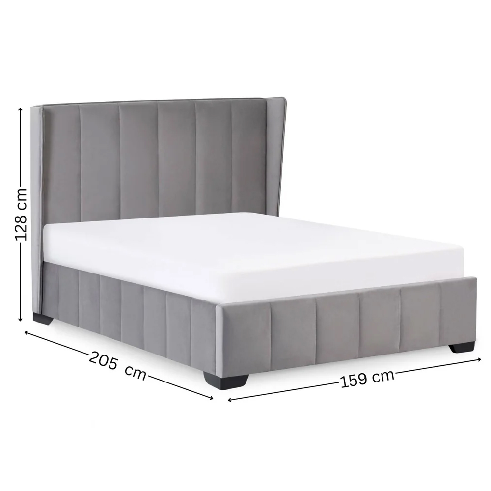 Kokomo Velvet Double Bed - Grey
