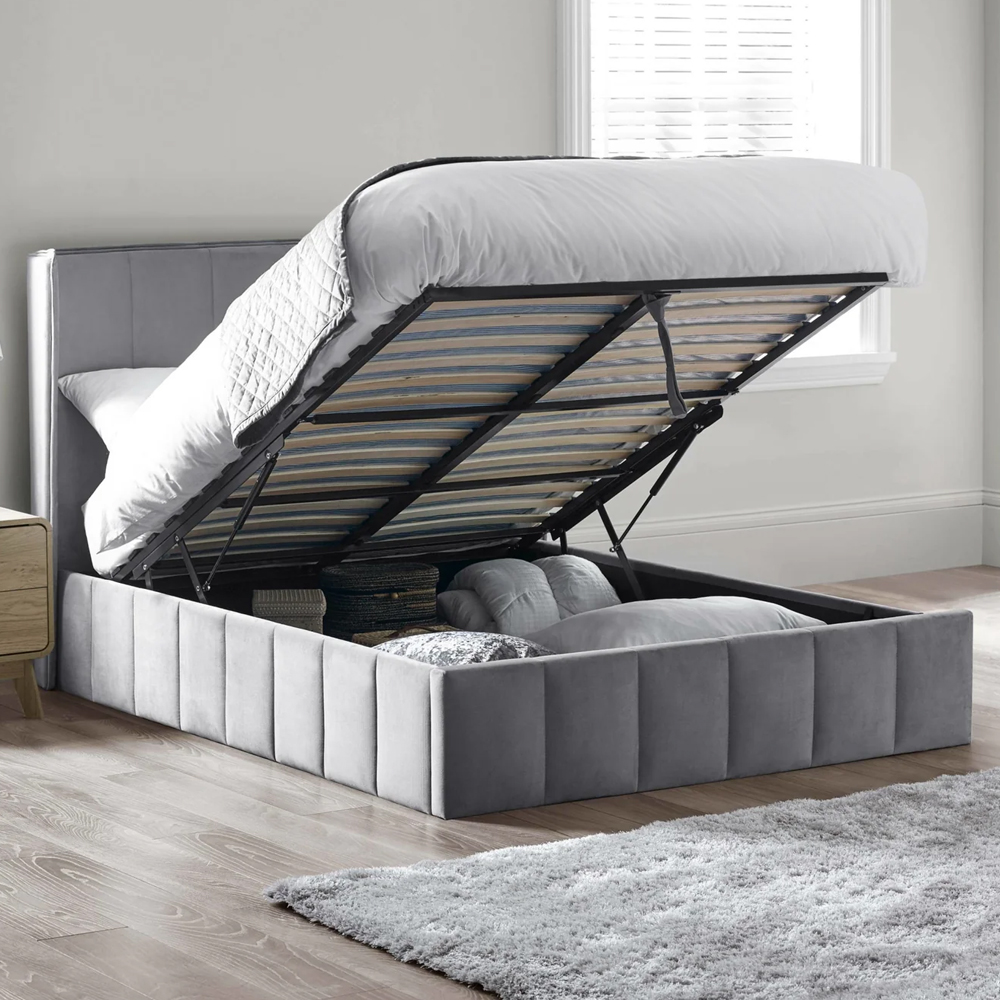 Kokomo Velvet Ottoman Storage Double Bed - Grey