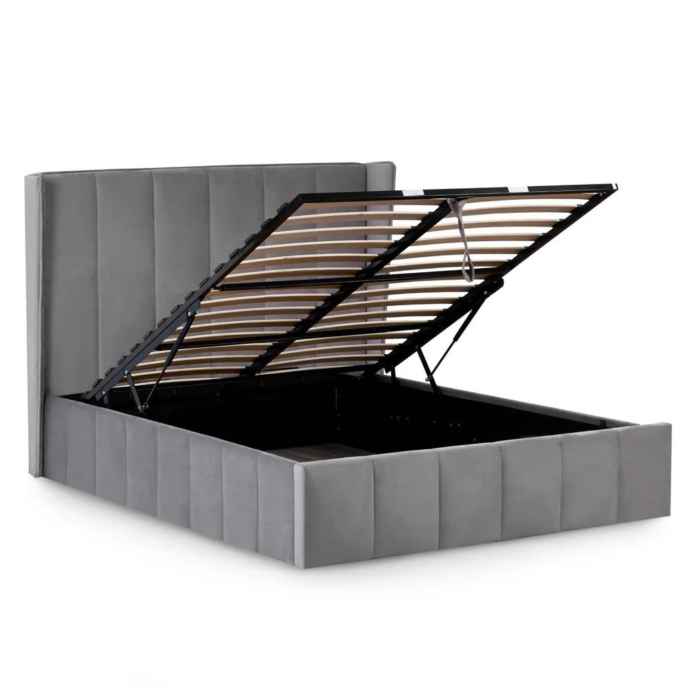 Kokomo Velvet Ottoman Storage Double Bed - Grey