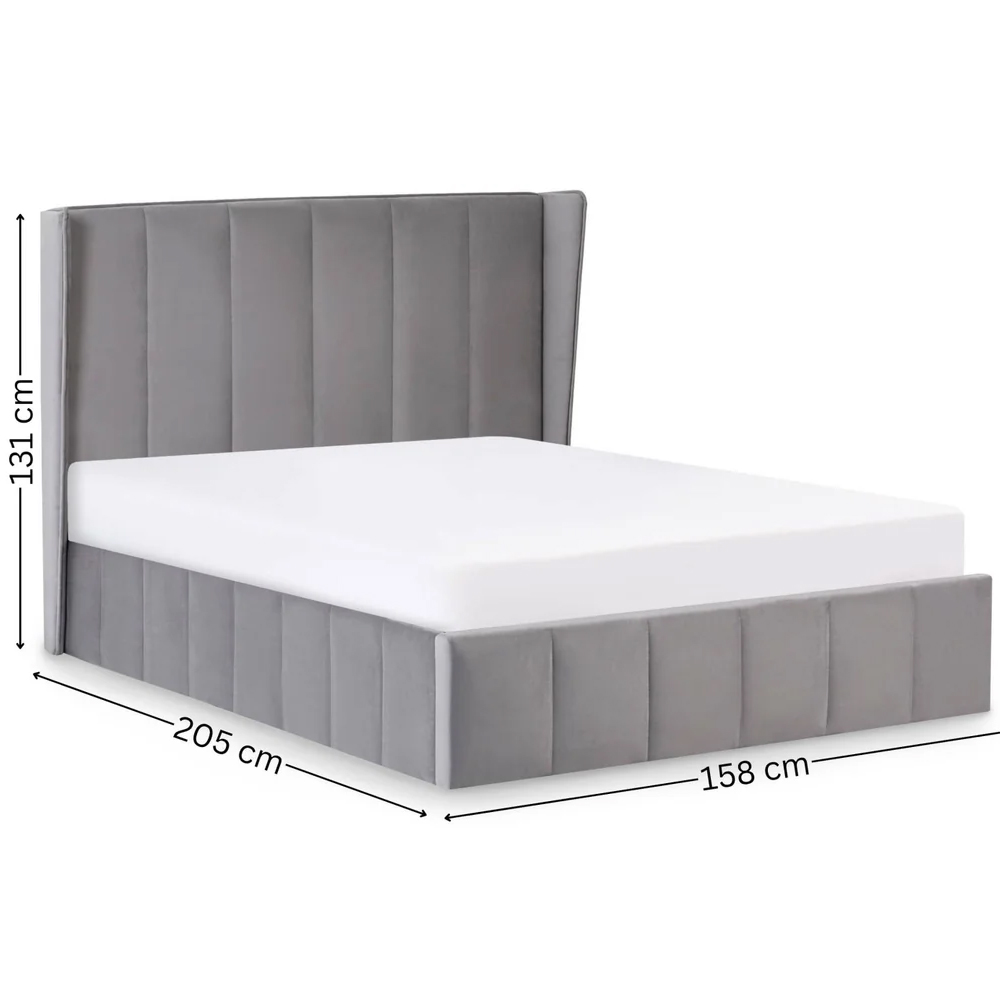 Kokomo Velvet Ottoman Storage Double Bed - Grey
