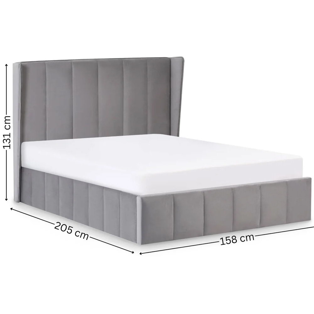 Kokomo Velvet Ottoman Storage King Size Bed - Grey