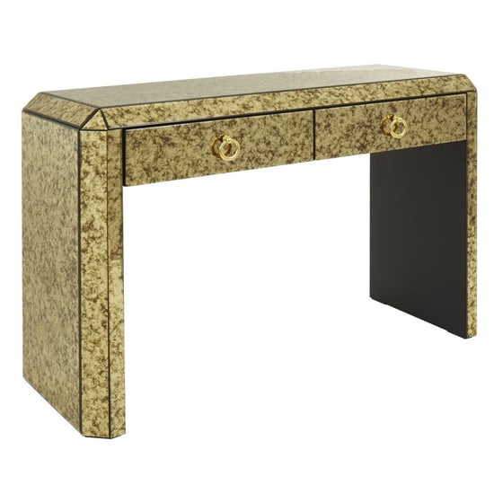 Photo of Koma mirrored glass console table with 2 drawers in gold