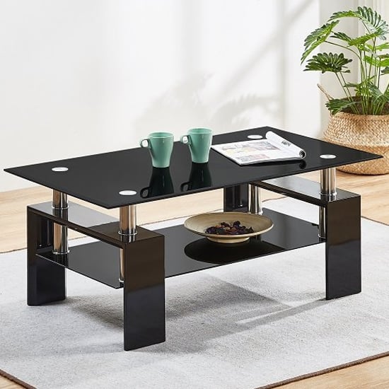 Photo of Kontrast black glass coffee table with black high gloss legs