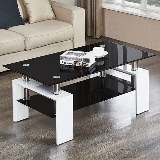 Read more about Kontrast black glass coffee table with white high gloss legs