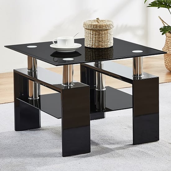 Product photograph of Kontrast Black Glass Side Table With Black High Gloss Legs from Furniture in Fashion