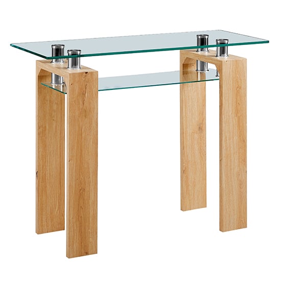 Kontrast Glass Top Console Table With Undershelf In Wooden Legs_2