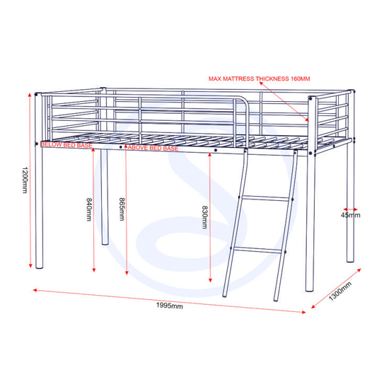 Kyoto Metal Mid Sleeper Bunk Bed In Silver