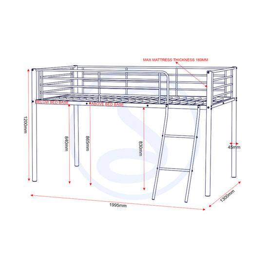 Kyoto Metal Mid Sleeper Bunk Bed In White