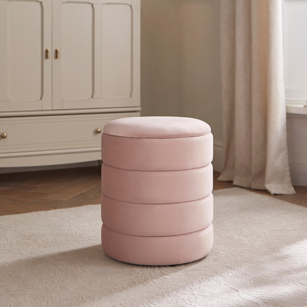 Kosea Velvet Storage Stool in Blush Pink